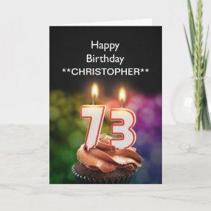 Add a name to this 73rd birthday card candles