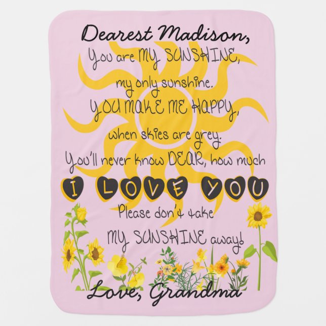 Add a Name You Are My Sunshine Baby Blanket (Front)