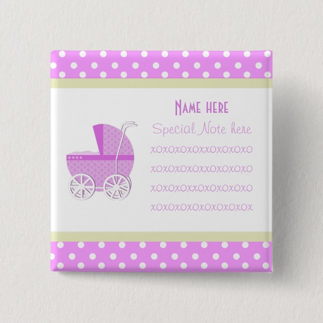 Add A Note Pink Baby Carriage Button (Front)