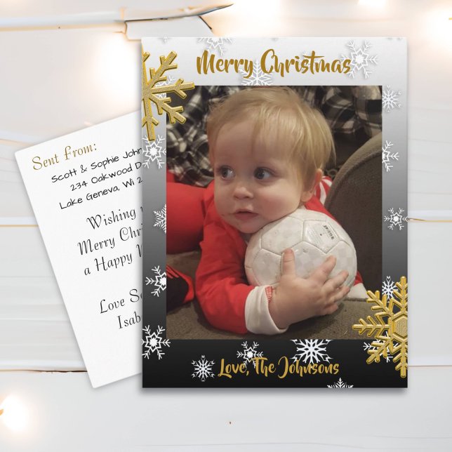 Add a Photo to this Black Snowflake Christmas Card (Creator Uploaded)