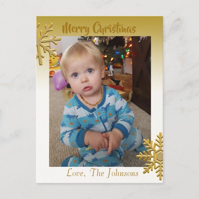 Add a Photo to this Gold Christmas Card (Front)