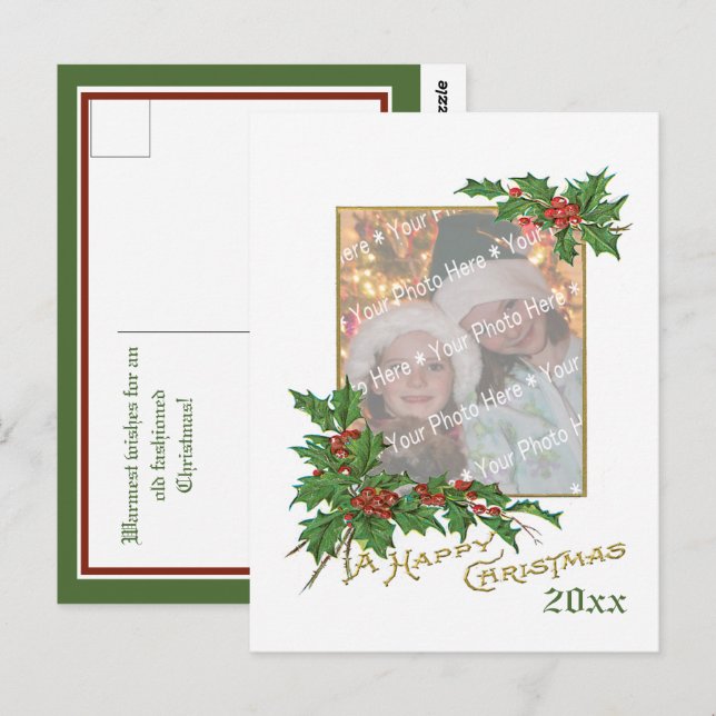 Add-A-Photo Vintage Happy Christmas Holiday Card (Front/Back)