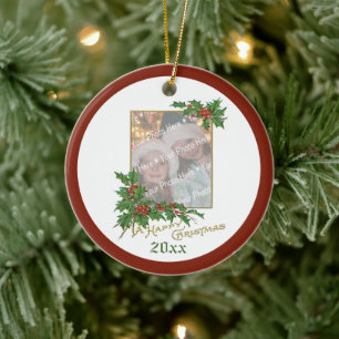 Add-A-Photo Vintage Happy Christmas Holiday Ceramic Ornament