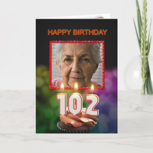 Add a picture 102nd Birthday card with Candles