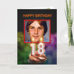 Add a picture, 18th Birthday with cake and candles Card