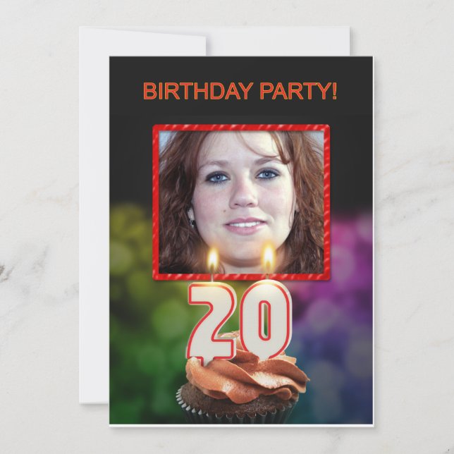 Add a picture, 20th Birthday party Invitation (Front)
