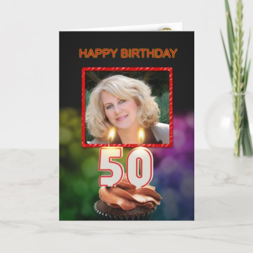 Add a picture 50th Birthday with cake and candles Card