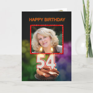 Add a picture, 54th Birthday with cake and candles Card