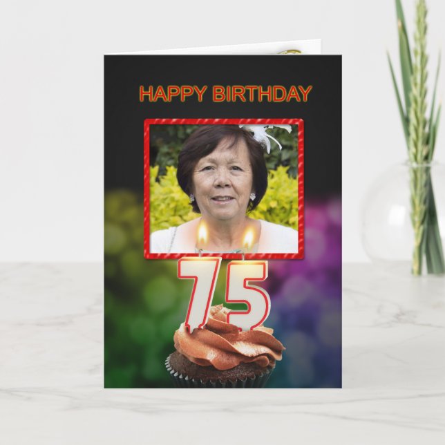 Add a picture, 75th Birthday card with Candles (Front)