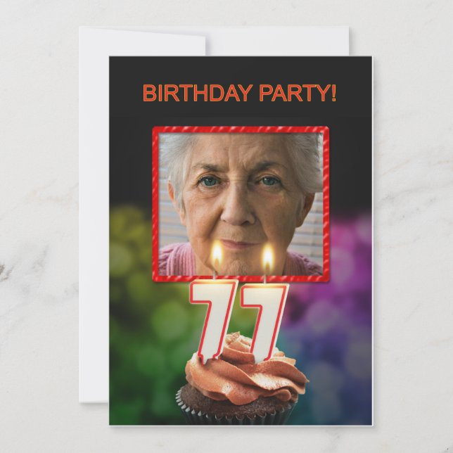 Add a picture, 77th Birthday party Invitation (Front)