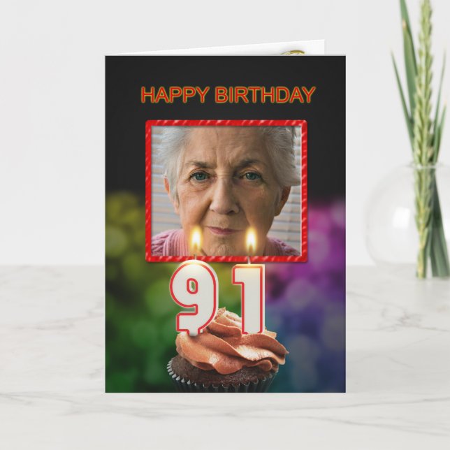 Add a picture, 91st Birthday card with Candles (Front)
