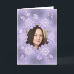 Add a picture lilac birthday card with flowers<br><div class="desc">A garden of flowers and butterflies in lavender hues and shades.  A birthday card for you to add your own picture. A modern take on a traditional look. Inside the card is a lovely verse. Copyright Norma Cornes</div>