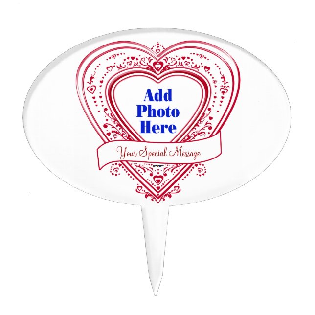 Add A Special Message Photo Red Hearts Cake Topper (Front)