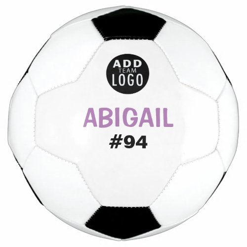 Add A Team Logo Personalized Kids Purple  White Soccer Ball