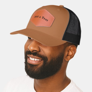 Add A Text Custom Caramel-Black-Cap Retro Trucker Leather Patch Hat