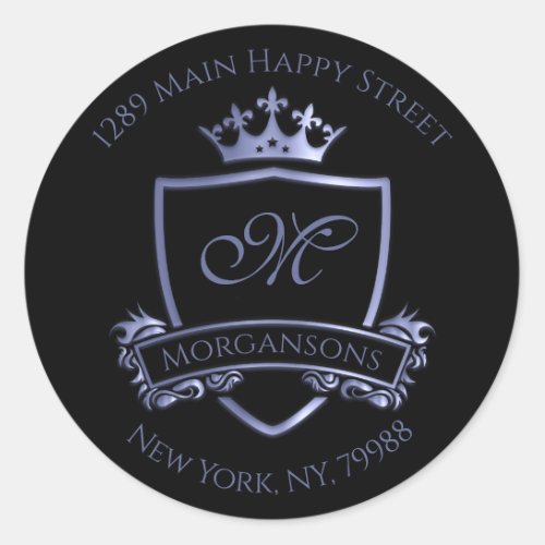 Add a Touch of Royal Elegance with MonogramAddress Classic Round Sticker