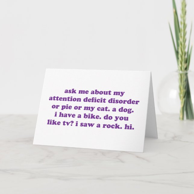 ADD ADHD Funny Quote - Purple Card (Front)