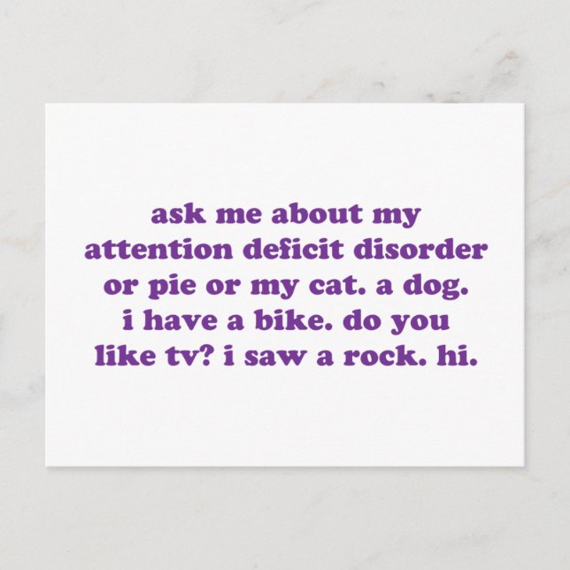 ADD ADHD Funny Quote - Purple Postcard (Front)