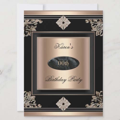 Add Age Birthday Party Art Deco Black Coffee Invitation