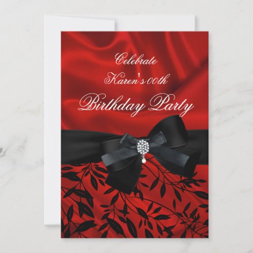 Add Age Birthday Party Red Damask Black White Personalized Announcements