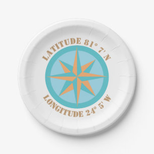 Add any Latitude Longitude Compass Rose Nautical Paper Plates