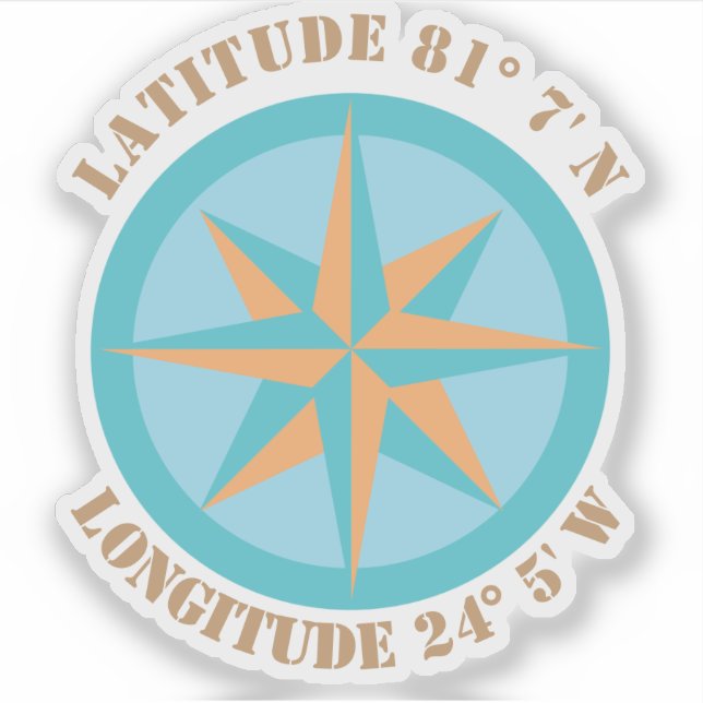 Add any Latitude Longitude Compass Rose Navigation Sticker (Front)