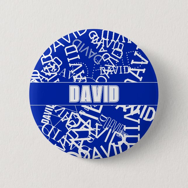 Add any name, name collage In blue & white Button (Front)
