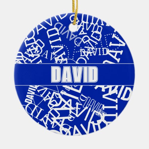 Add any name name collage In blue  white Ceramic Ornament