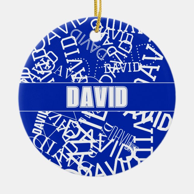Add any name, name collage In blue & white Ceramic Ornament (Front)