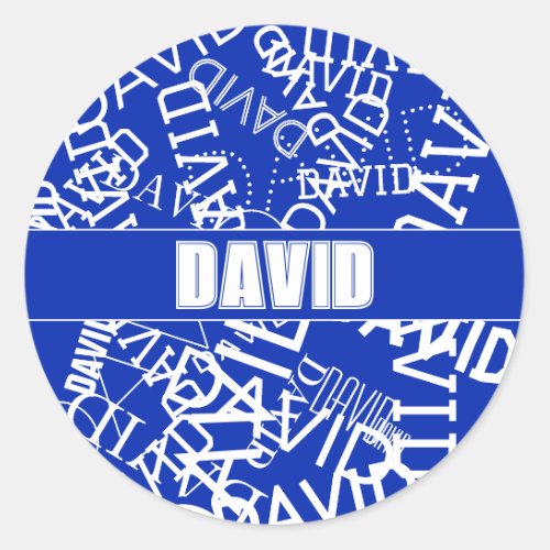 Add any name name collage In blue  white Classic Round Sticker
