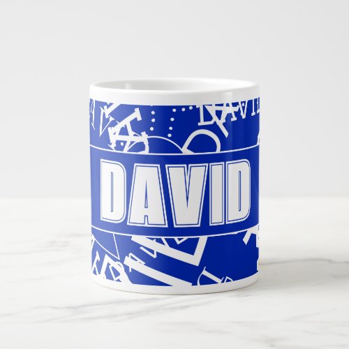 Add any name name collage In blue  white Giant Coffee Mug