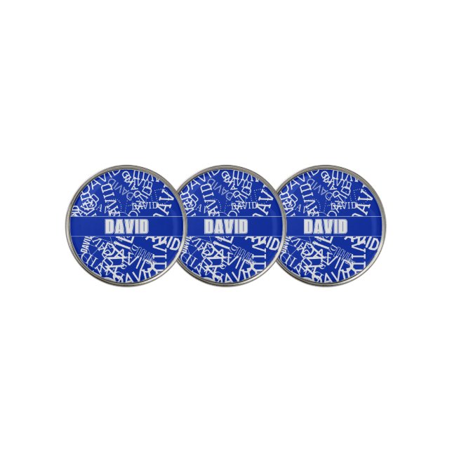 Add any name, name collage In blue & white Golf Ball Marker (3 Up)