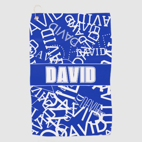 Add any name name collage In blue  white Golf Towel