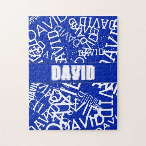 Add any name name collage In blue  white Jigsaw Puzzle