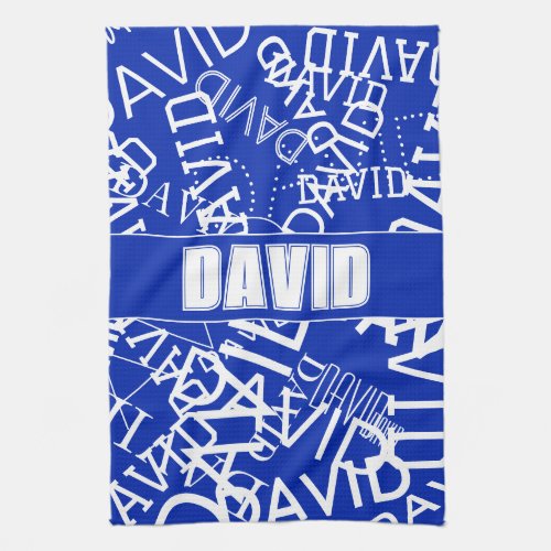 Add any name name collage In blue  white Kitchen Towel