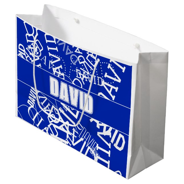 Add any name, name collage In blue & white Large Gift Bag (Front Angled)