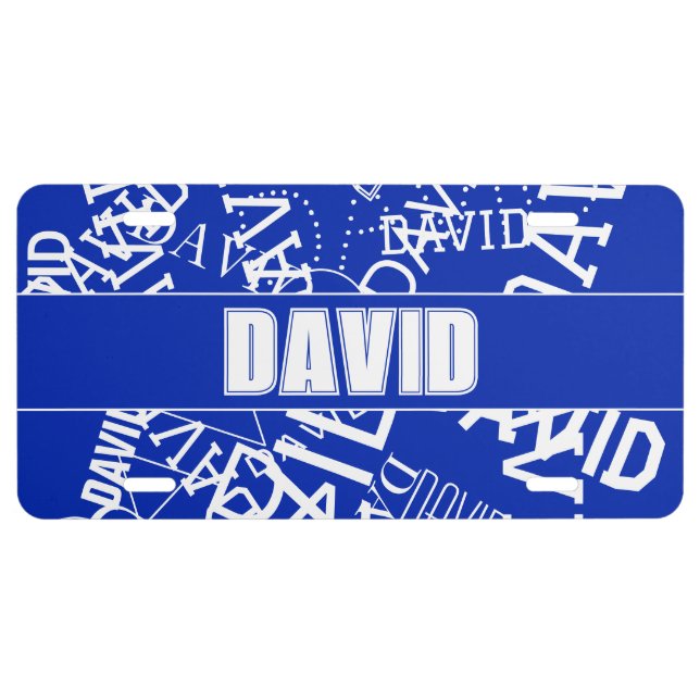 Add any name, name collage In blue & white License Plate (Front)