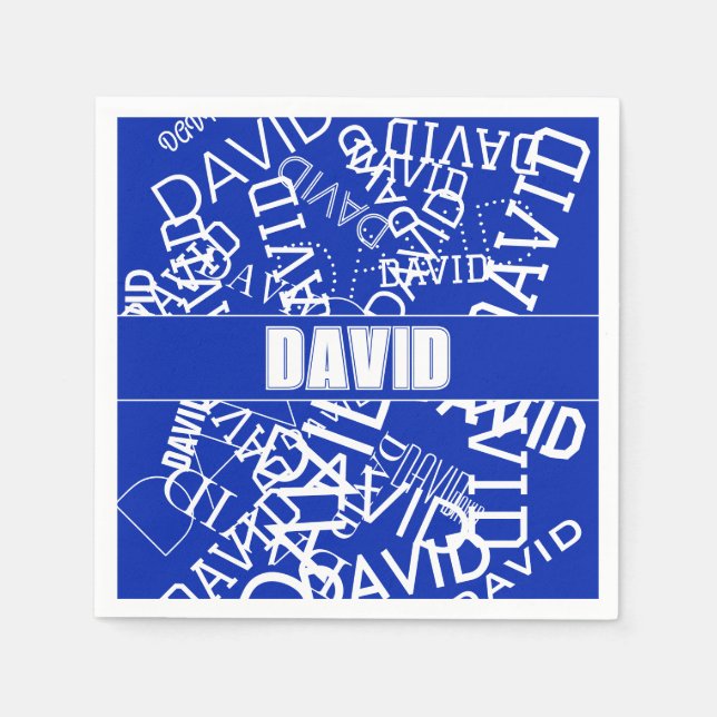 Add any name, name collage In blue & white Napkins (Front)