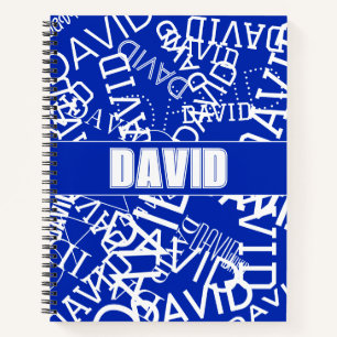 Add any name, name collage In blue & white Notebook