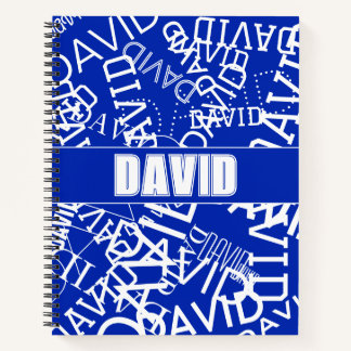 Add any name, name collage In blue & white Notebook