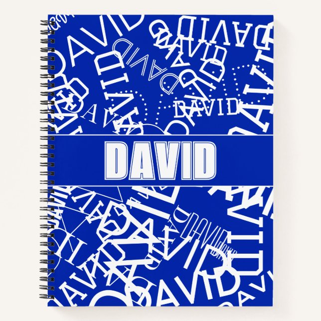 Add any name, name collage In blue & white Notebook (Front)