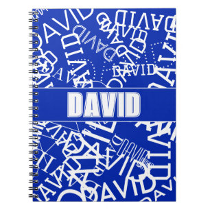 Add any name, name collage In blue & white Notebook