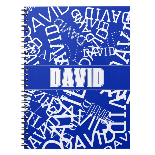 Add any name, name collage In blue & white Notebook (Front)