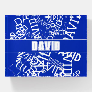 Add any name, name collage In blue & white Paperweight