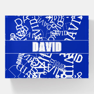 Add any name, name collage In blue & white Paperweight
