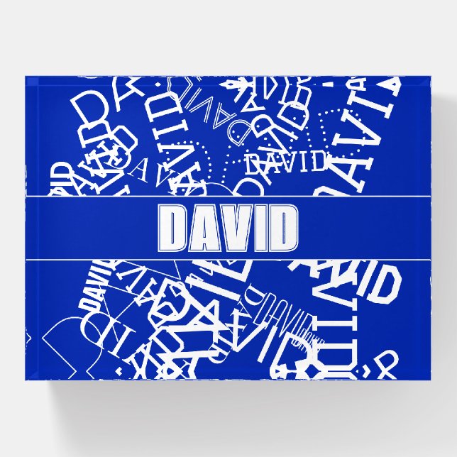 Add any name, name collage In blue & white Paperweight (Front)
