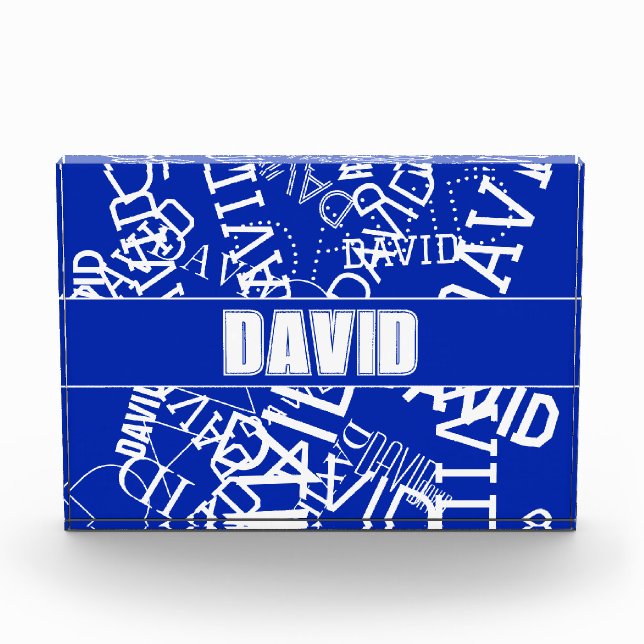 Add any name, name collage In blue & white Photo Block (Front)