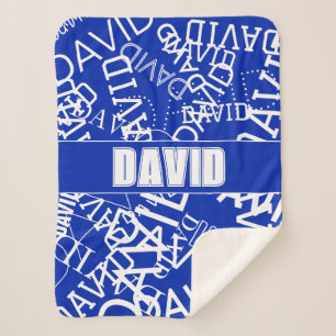 Add any name, name collage In blue & white Sherpa Blanket