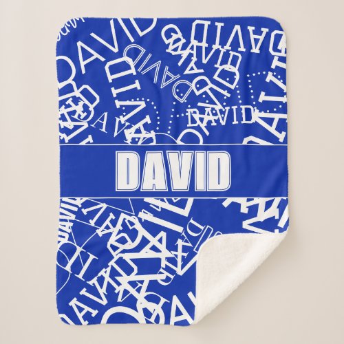 Add any name name collage In blue  white Sherpa Blanket