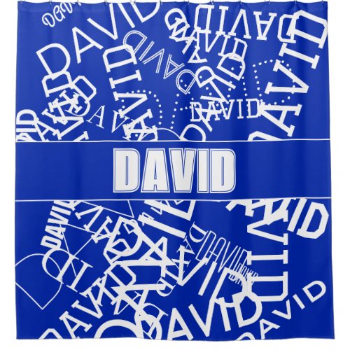 Add any name name collage In blue  white Shower Curtain